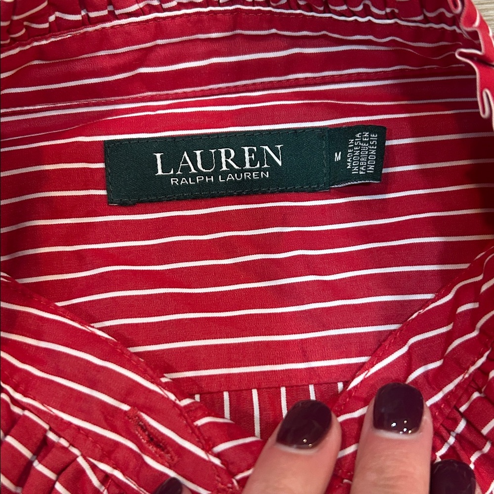 Ralph Lauren Red and White Striped Button-Down Shirt - Picture 3 of 4